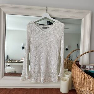 croft & barrow Cream Open-Knit V-Neck Pullover